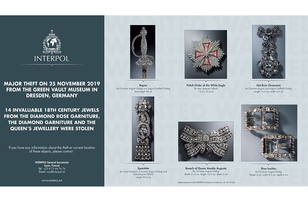 Major jewellery theft from the Green Vault Museum in Dresden, Germany - Wanted works of art